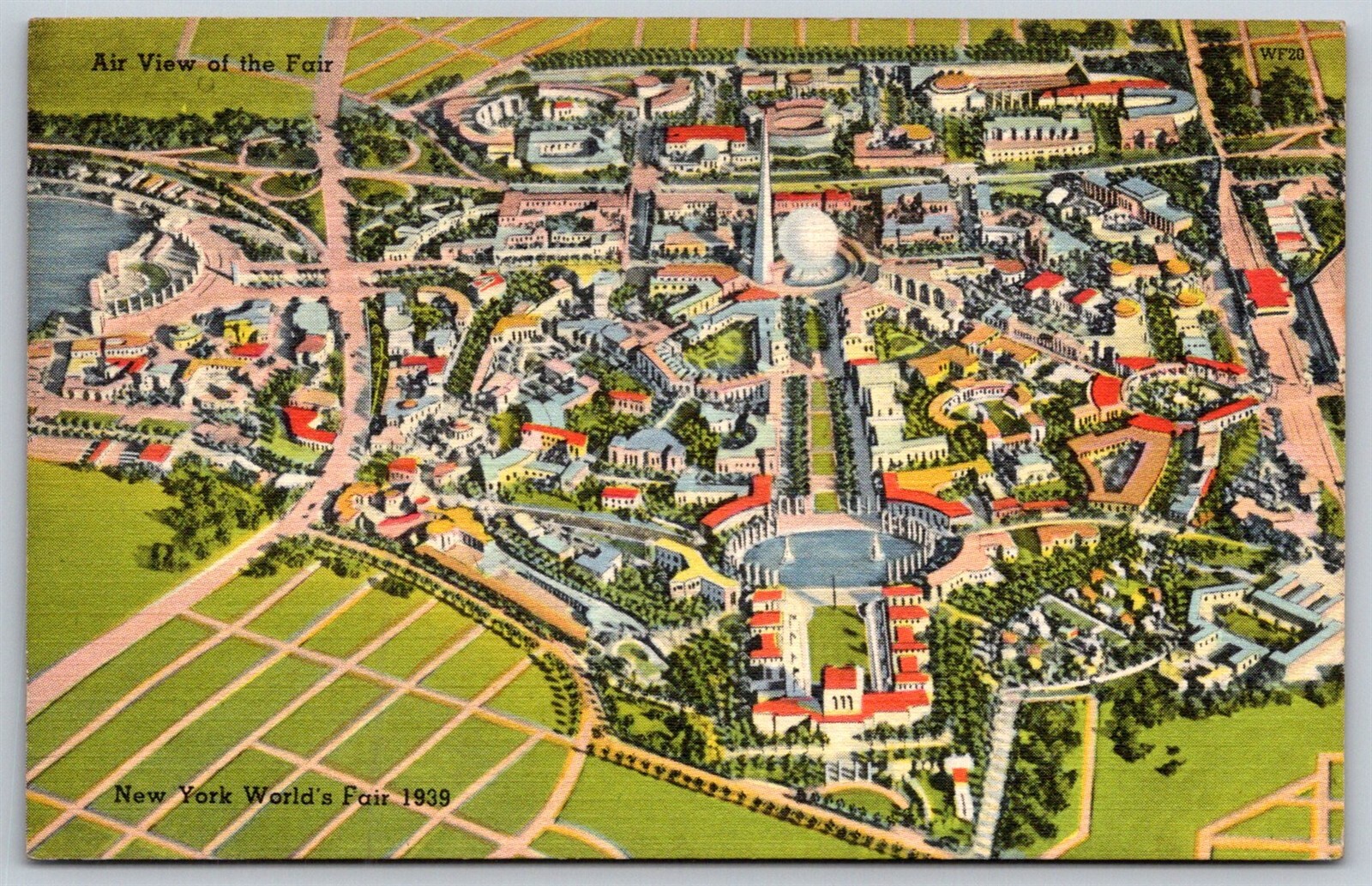 NY Worlds Fair 1939 Linen Postcard A View Of The Fair 65000 Aerial View
