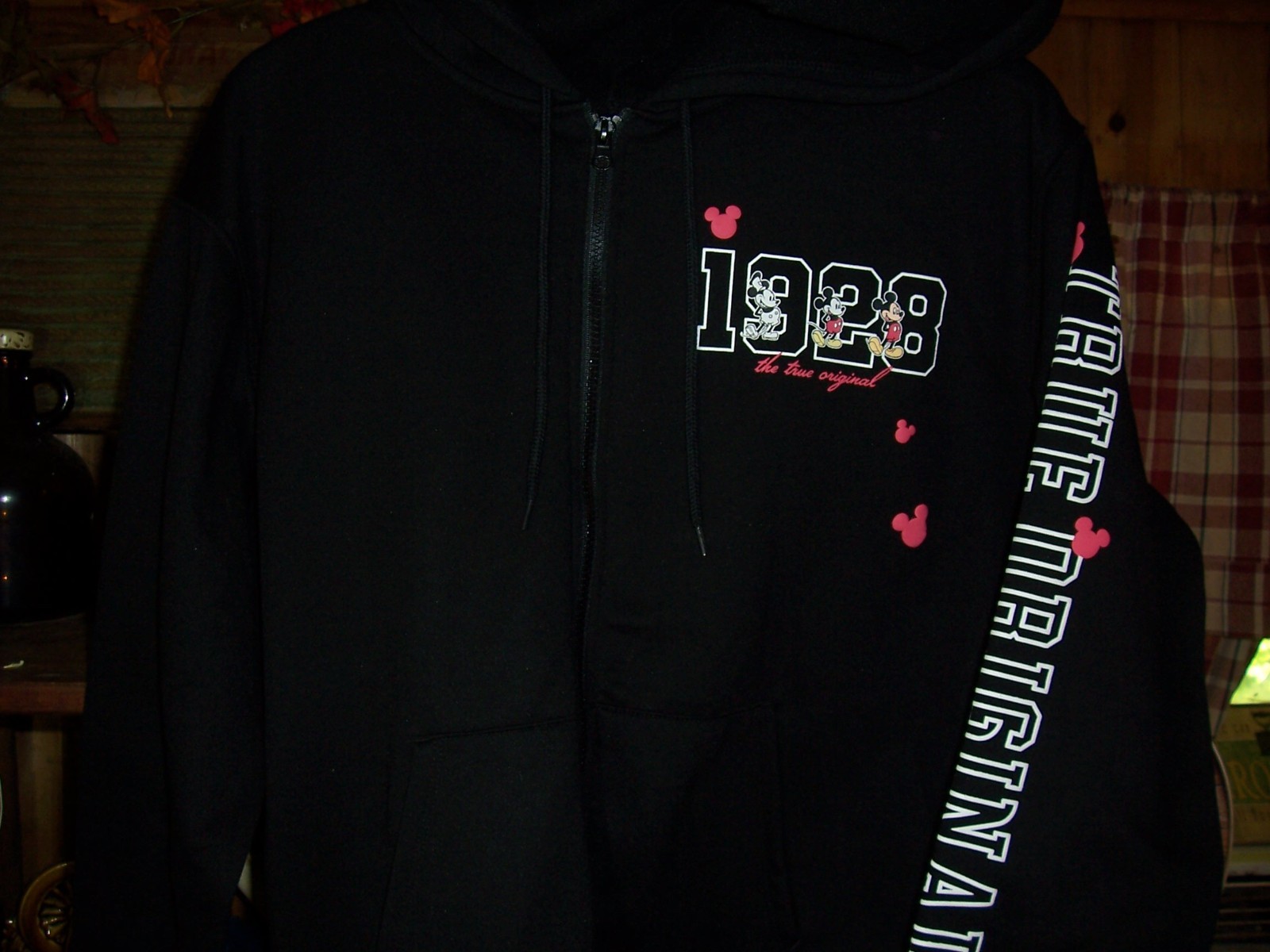 MICKEY MOUSE WOMENS HOODED JACKET COAT SIZE XL 16-18 BLACK ZIPPER FRONT NEW