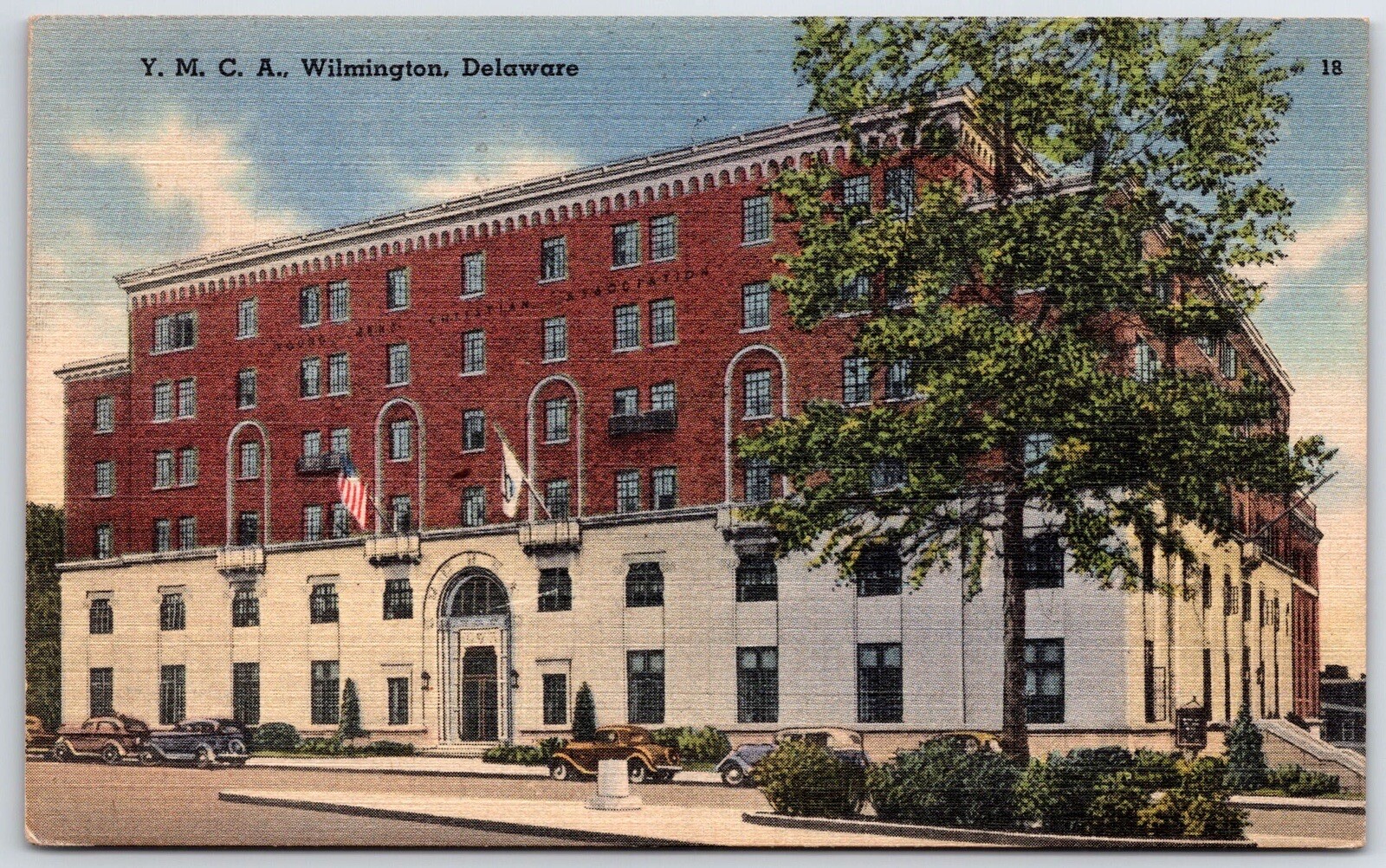 1930s YMCA Cars Wilmington Delaware Linen Postcard