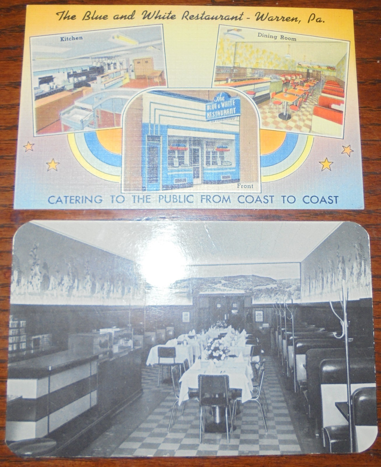 2 NOS Blue and White Restaurant Postcards in Warren, Pennsylvania Both Unused