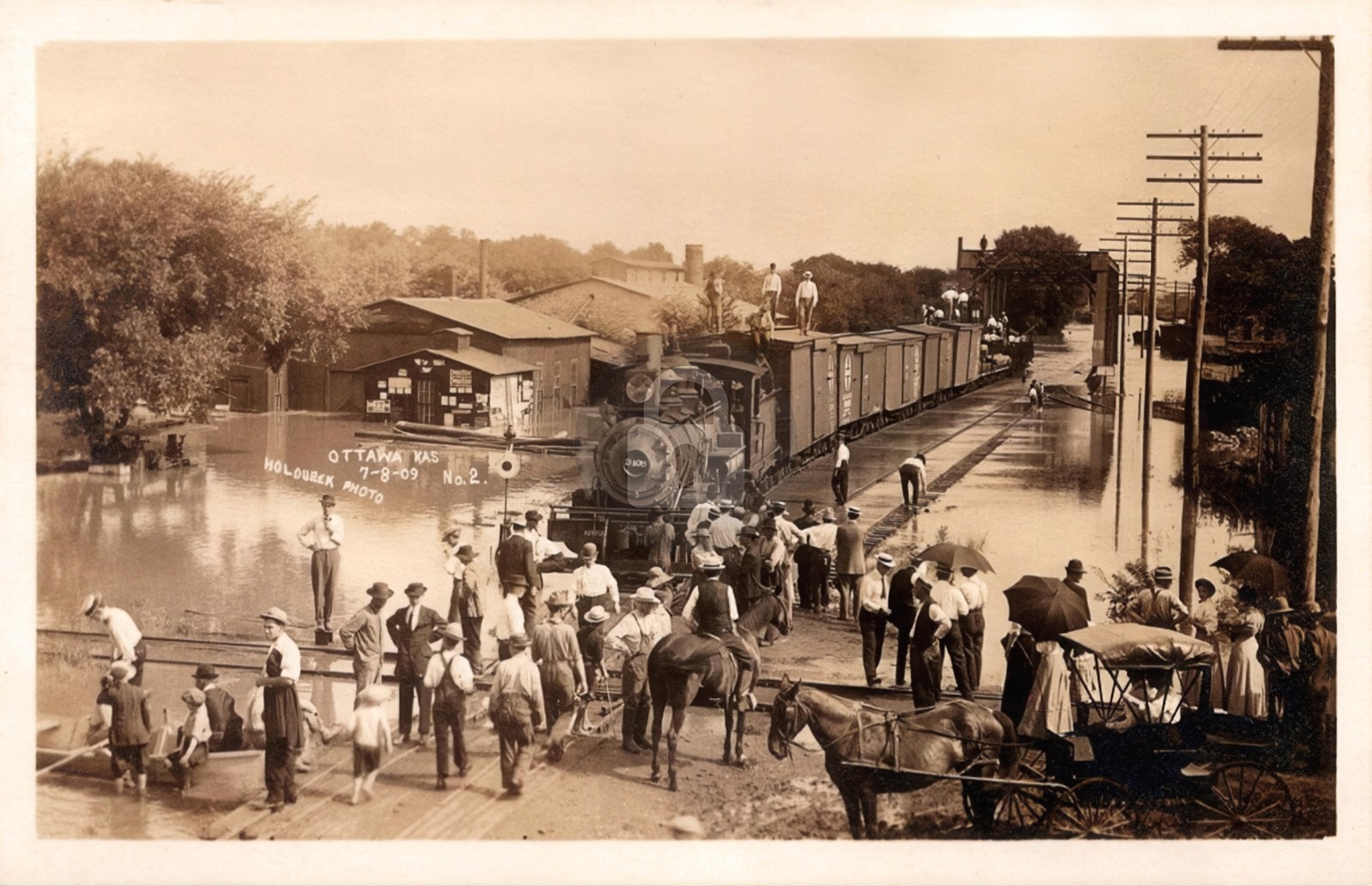 Flooded Ottawa KS Kansas Santa Fe Railroad Train depot RPPC Photo Postcard COPY Flooded Ottawa KS Kansas Santa Fe Railroad Train depot RPPC Photo Postcard COPY