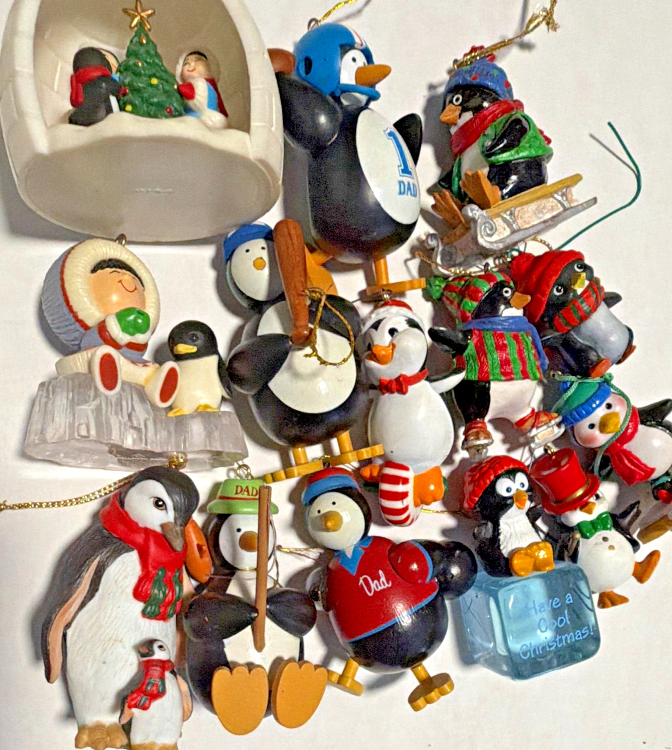 Vintage Penguin Christmas Ornaments Lot Large Mixed Materials Handmade XMAS