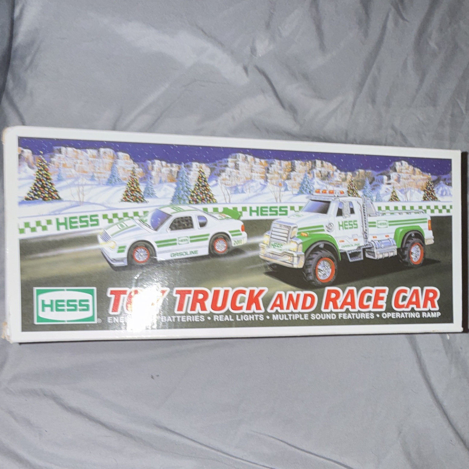 Hess 2011 Toy Truck & Race Car Box Set Gas & Oil Theme White Green