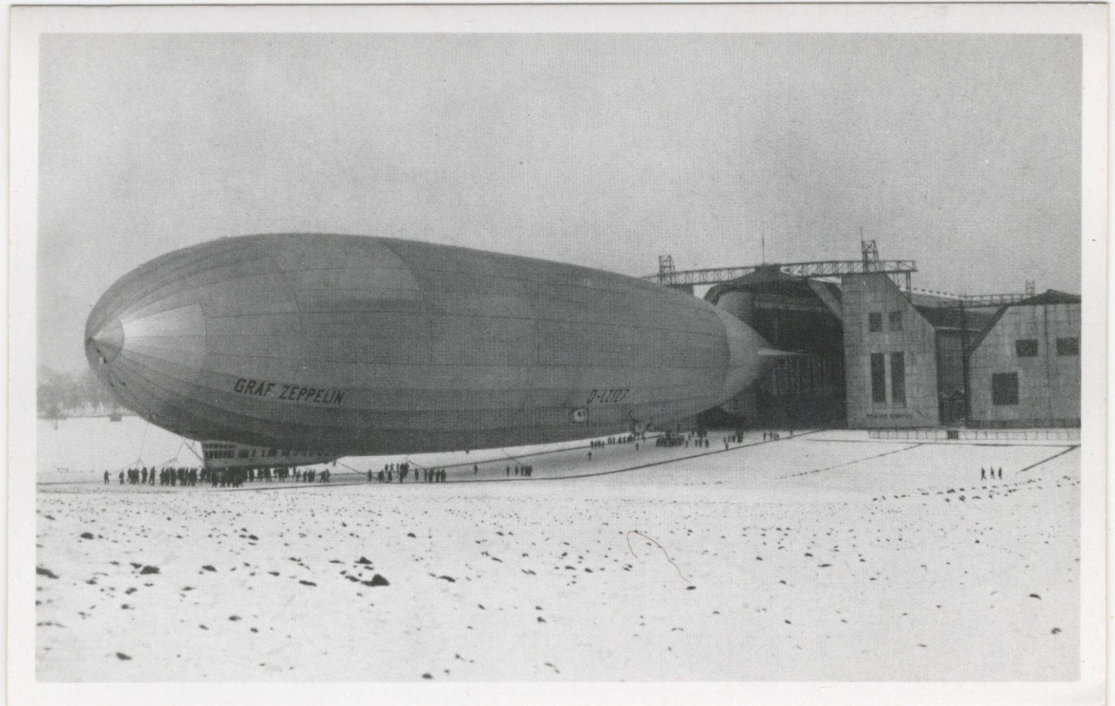 Vintage Graf Zeppelin LZ127 Airship Photo Postcard D-LZ127 Snow Covered Hangar