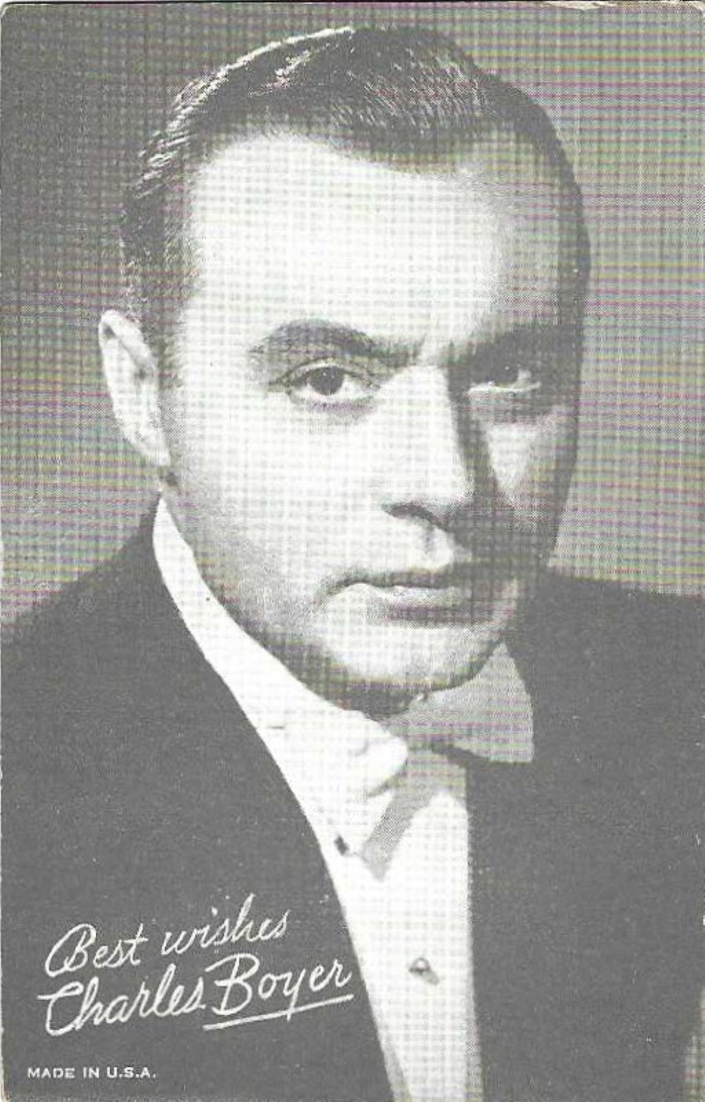 EXHIBIT CO. ARCADE ACTOR CARD 1940's CHARLES BOYER RARE, POPULAR CARD EXHIBIT CO. ARCADE ACTOR CARD 1940's CHARLES BOYER RARE, POPULAR CARD