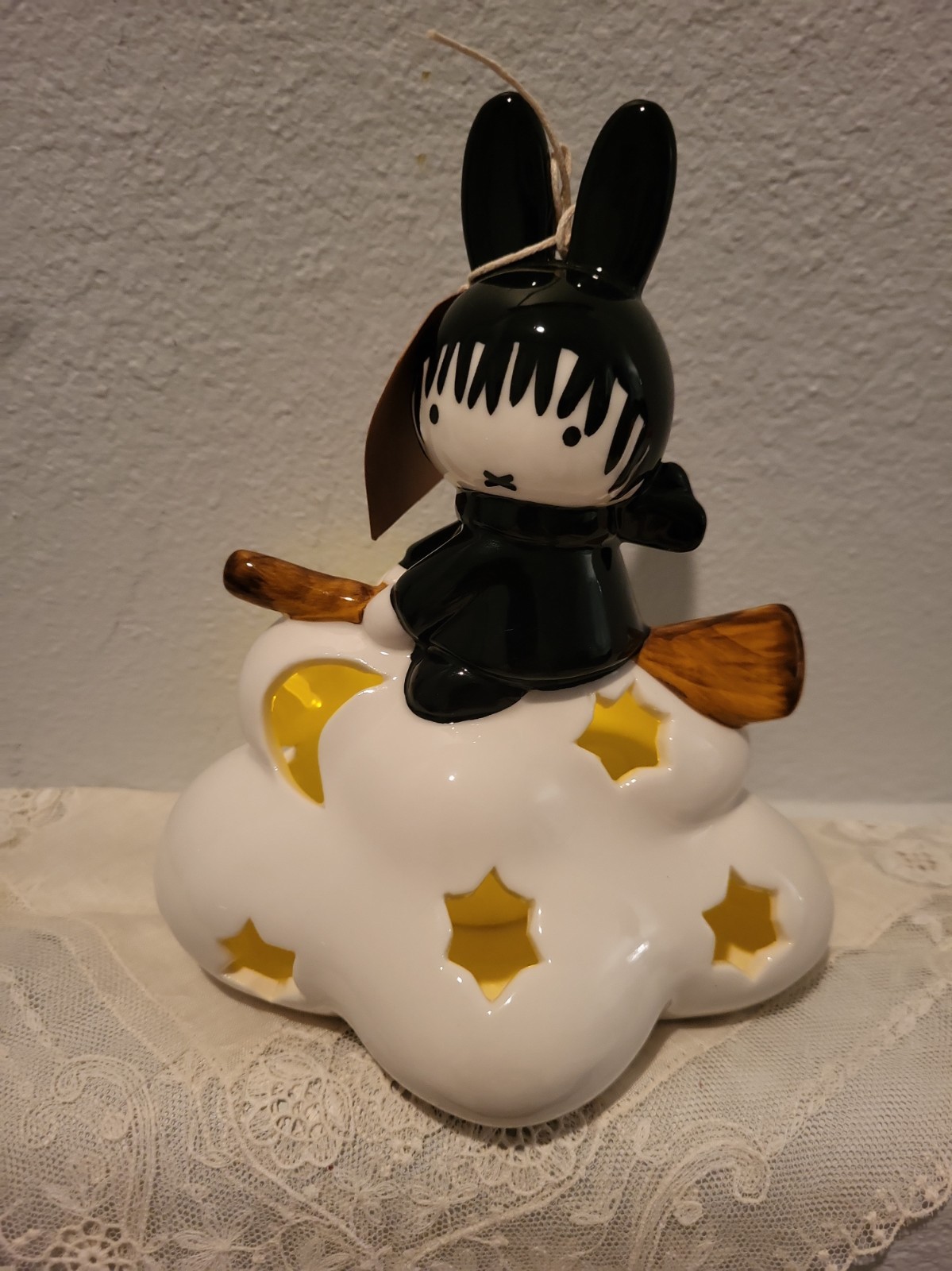 Blue Sky Halloween Miffy Bunny Witch Broom Tealight Ceramic Candle Holder