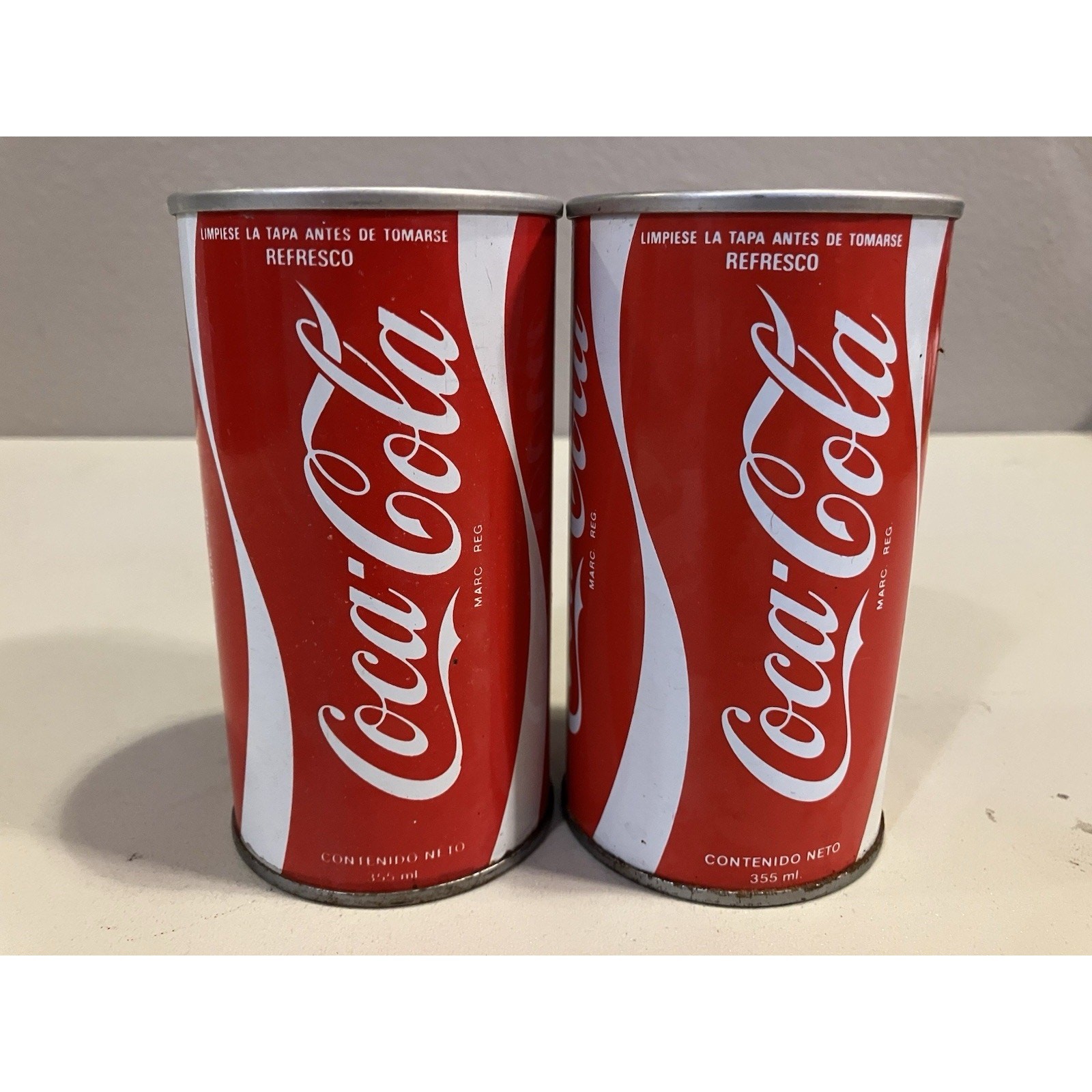 Pair of 1980s Vintage Coke Cans - Mexico - 1983 Date Stamp - Original Condition