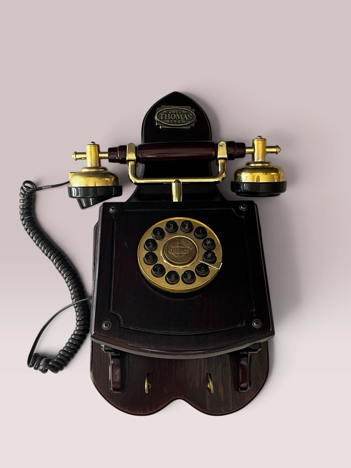 Vintage 1998 Thomas Museum Series Telephone Wood Brass Retro Push Button Phone