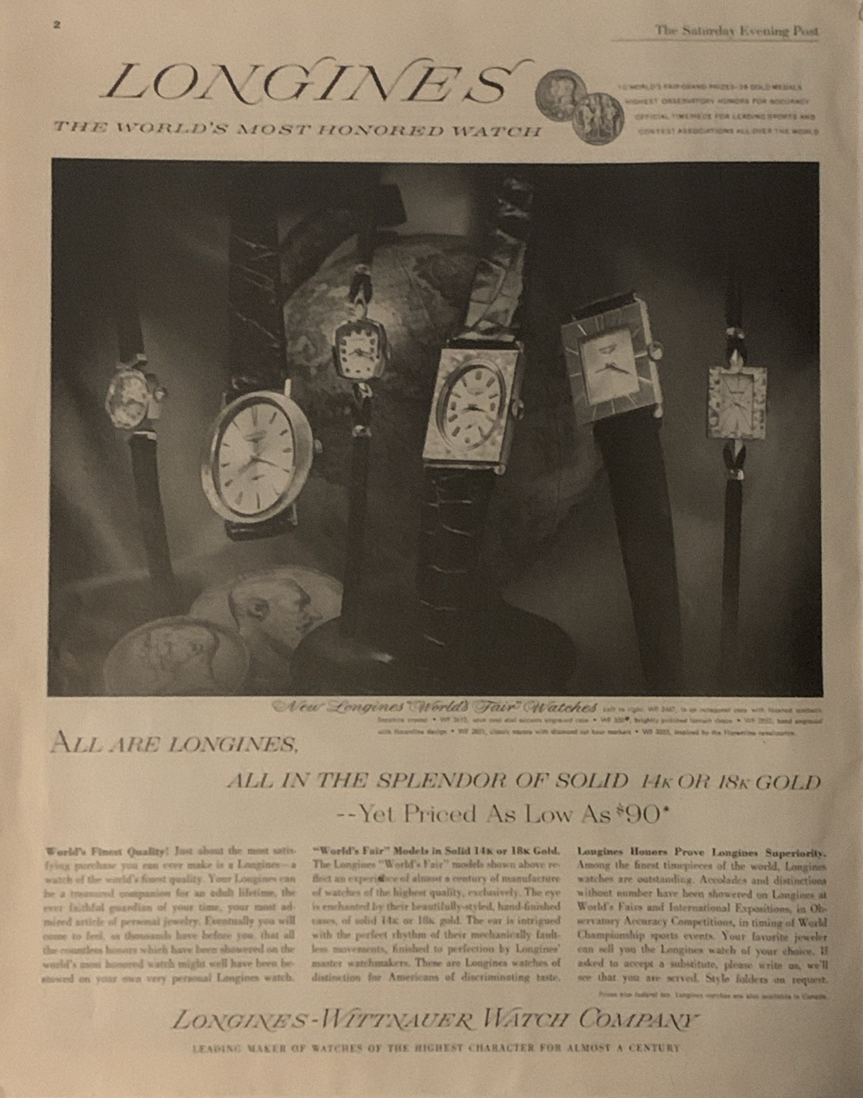 1963 Longines-Wittnauer Watch PRINT AD World\'s Fair Watches VTG 60s Most Honored