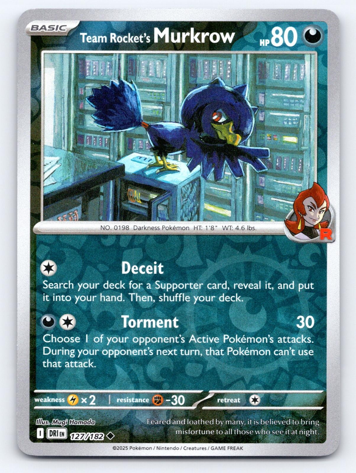 Team Rocket\'s Murkrow 127/182 Uncommon Destined Rivals Pokemon Reverse Holo NM