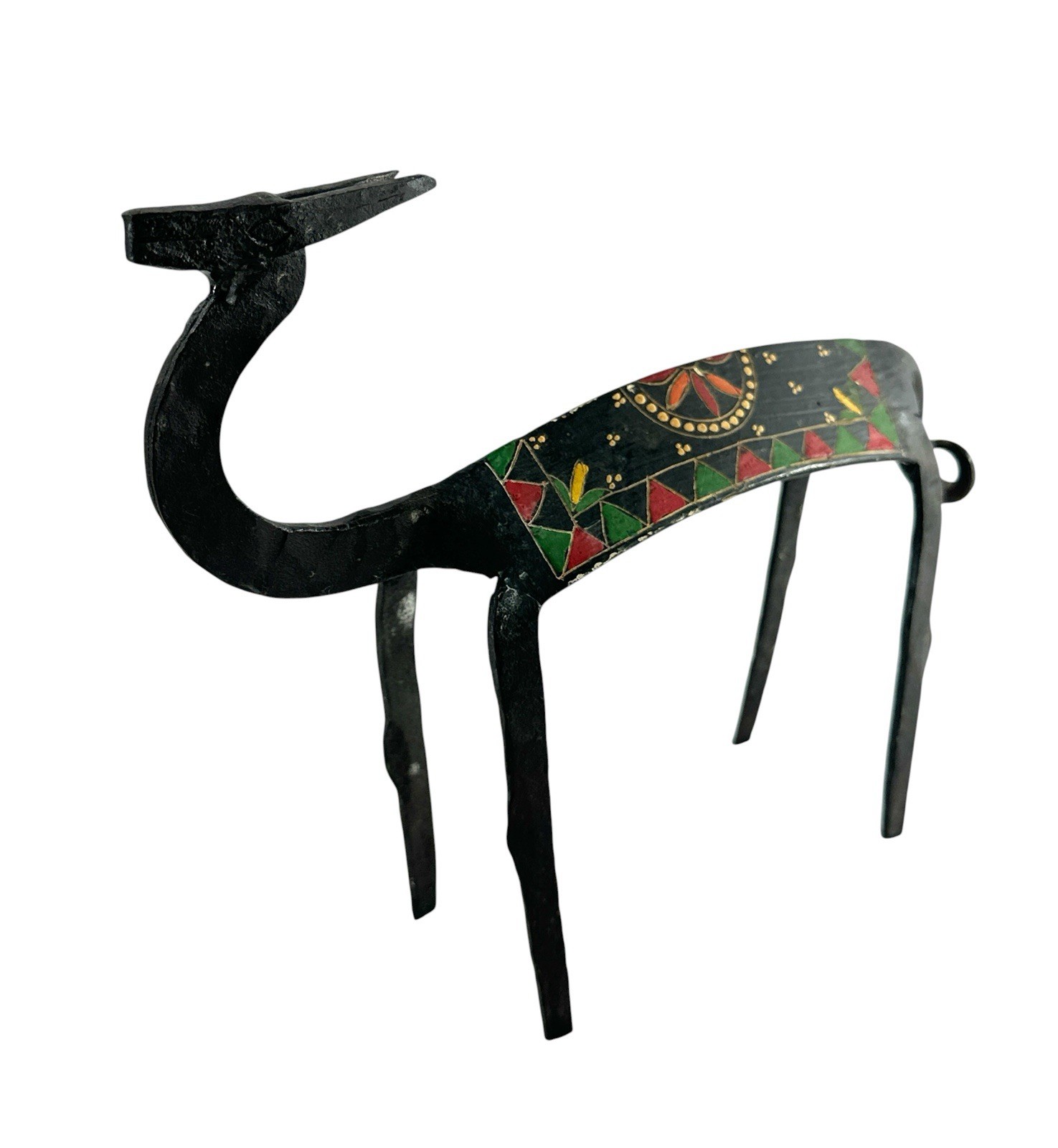 Vintage Hand Forged Iron Gazelle Antelope Sculpture Hand Painted Folk Art 9”