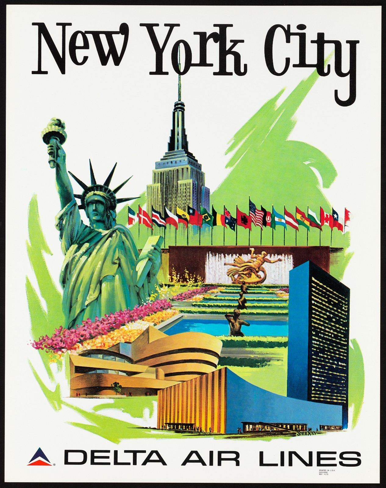 New York 1960 Delta Airline Advertisement Poster Print