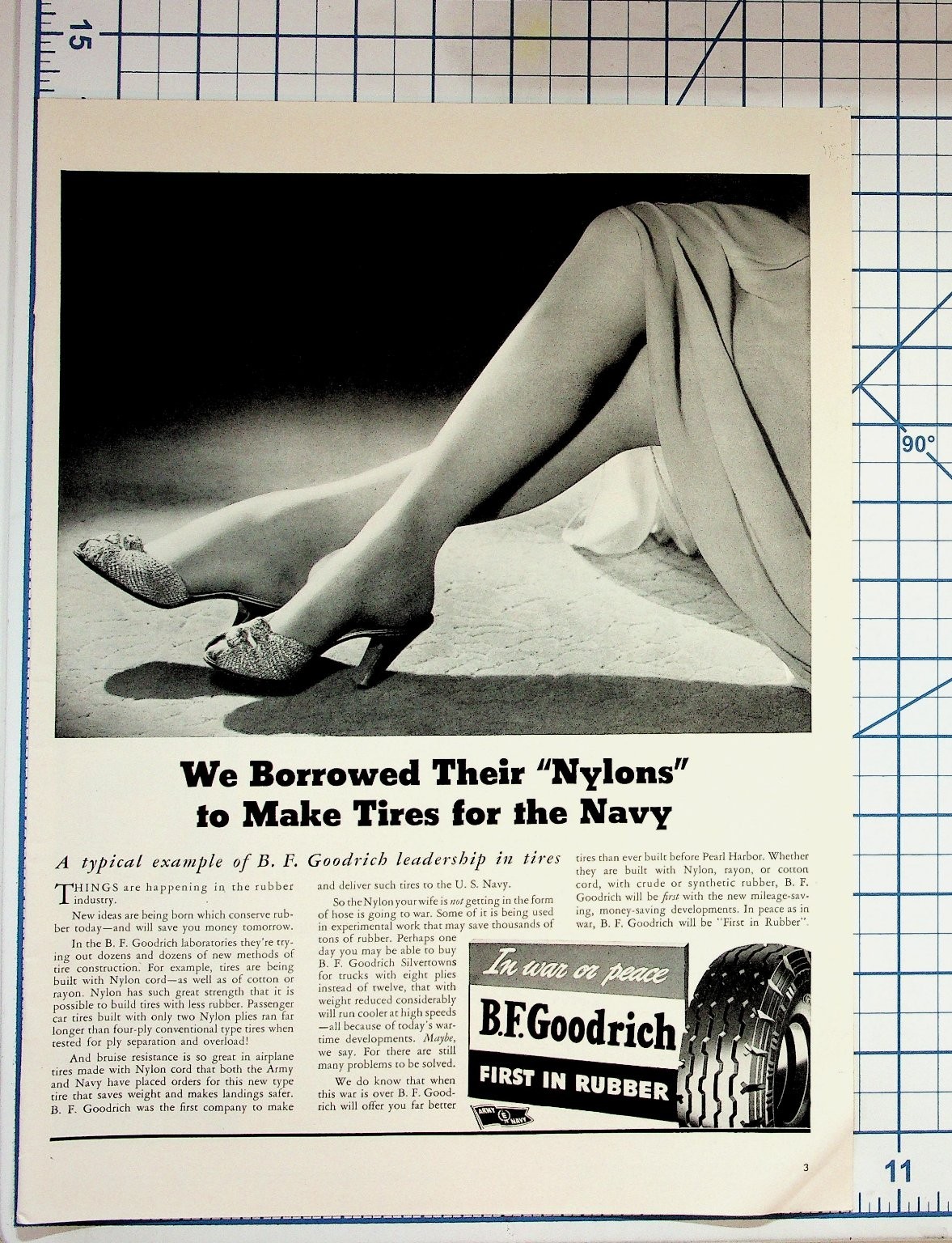 Vintage 1940s BFGoodrich Nylon Tires WWII War Effort Magazine Ad Ephemera Vintage 1940s BFGoodrich Nylon Tires WWII War Effort Magazine Ad Ephemera