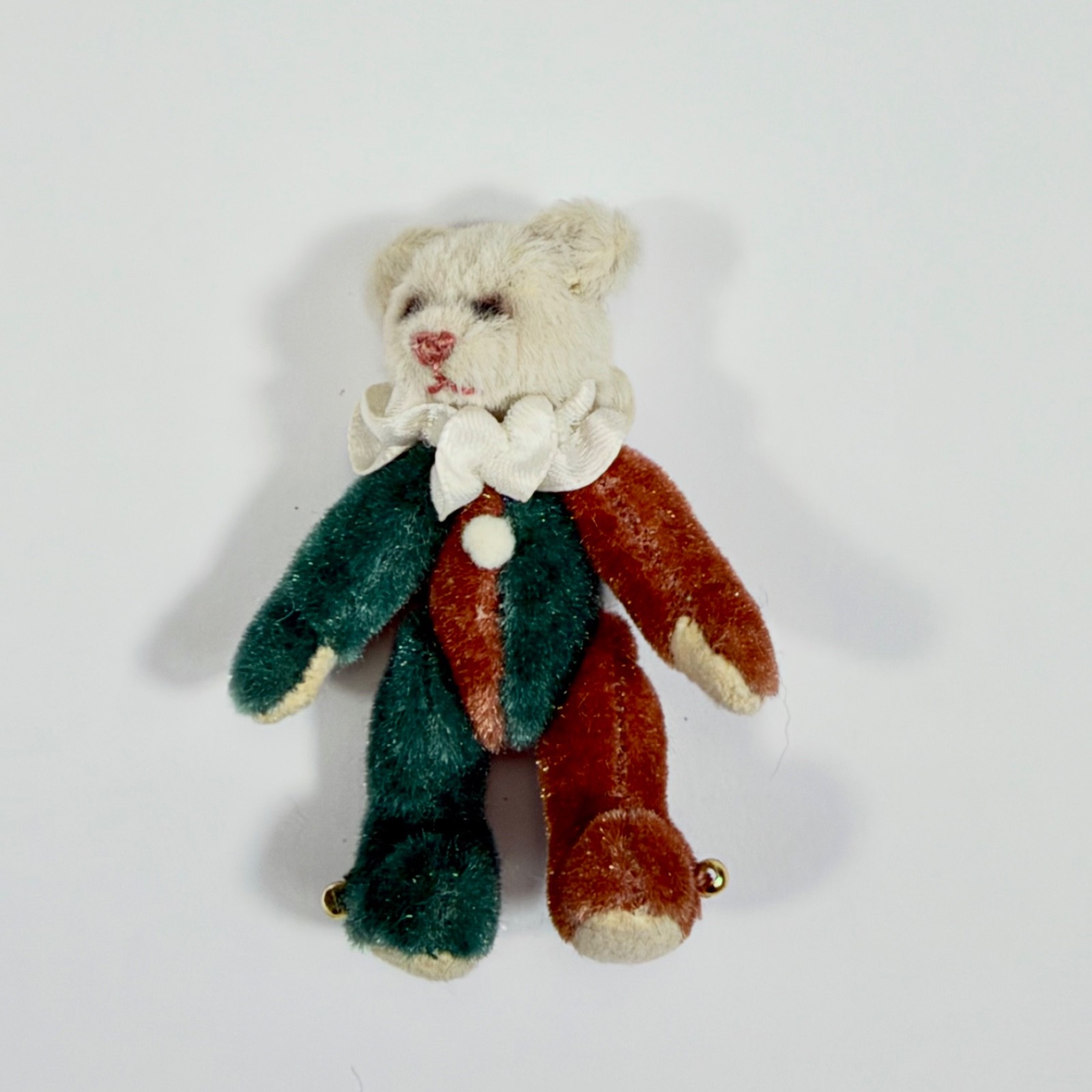 Russ Berrie Miniature Plush Teddy Bear Christmas Ornament Jester Clown Bear