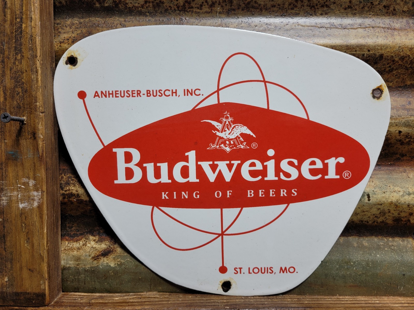 VINTAGE BUDWEISER PORCELAIN SIGN OLD BEER CAN ALCOHOL BUD LIGHT BEVERAGE BAR 12\