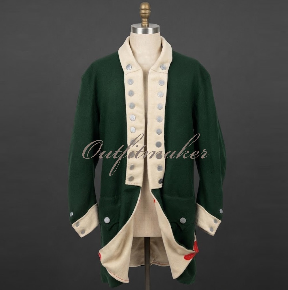 American Revolution War Regimental Soldier War Uniform Green Wool Jacket