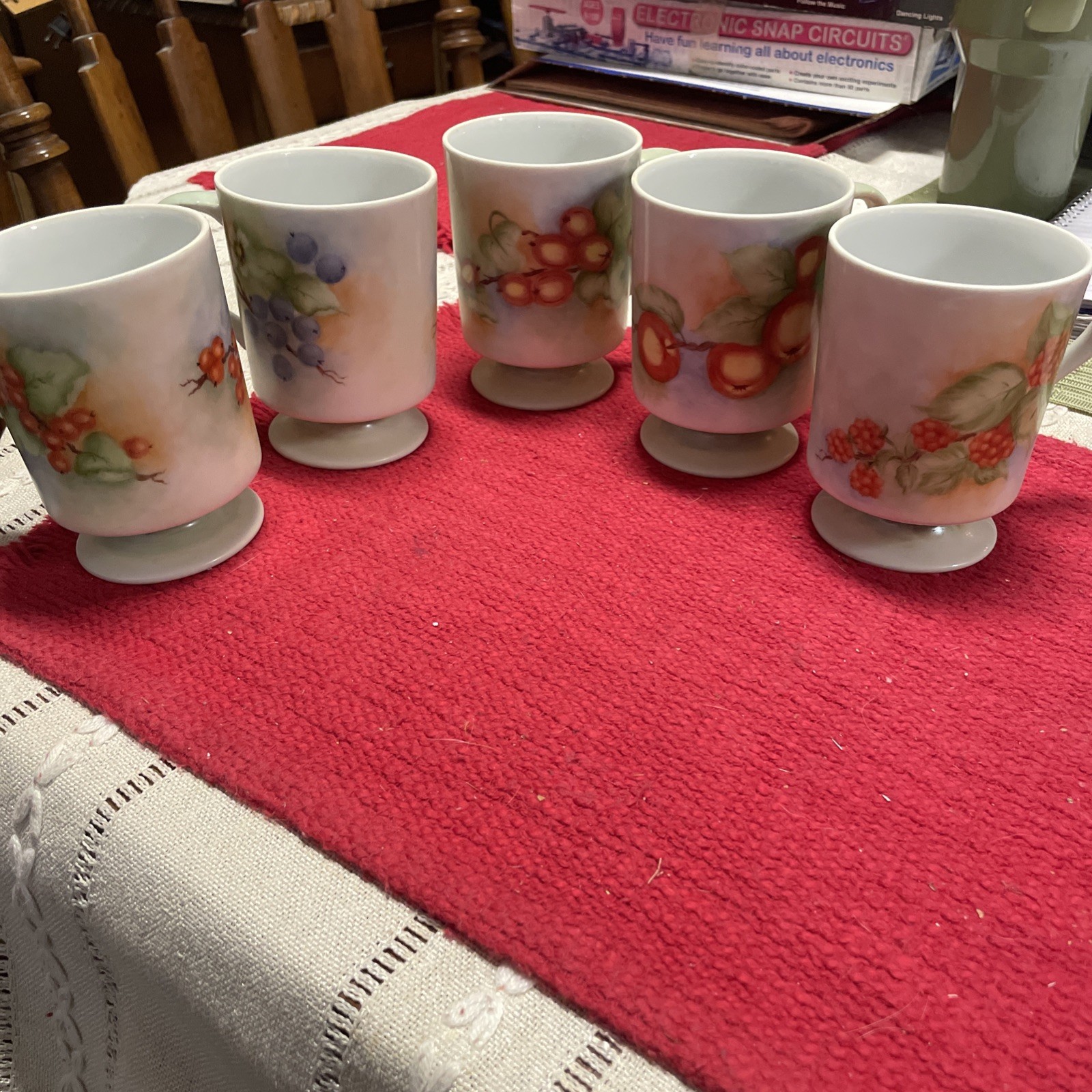 (5) Hand Painted W/Various Fruits Tea Cups Footed (Signed Ima Lea)