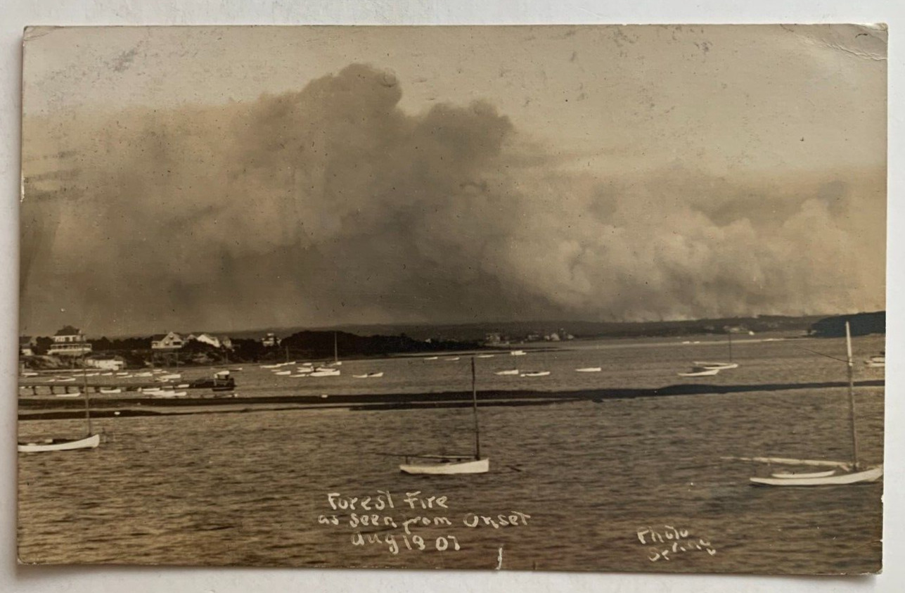 1907 MA RPPC Postcard Cape Cod Onset August 19 Forest Fire Disaster Boats Harbor