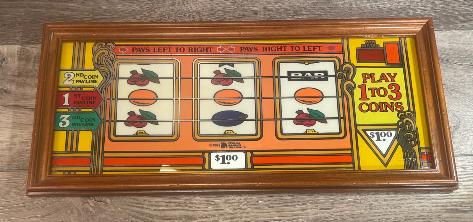 Framed Vintage 1970s Slot Machine Belly Glass Casino Wall Decor Mancave Wall Art