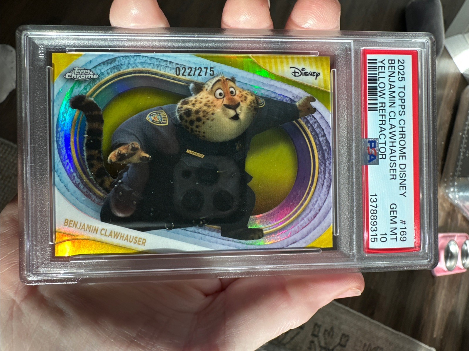 2025 Topps Disney #169 Benjamin Clawhauser /275 Yellow mini diamond PSA 10