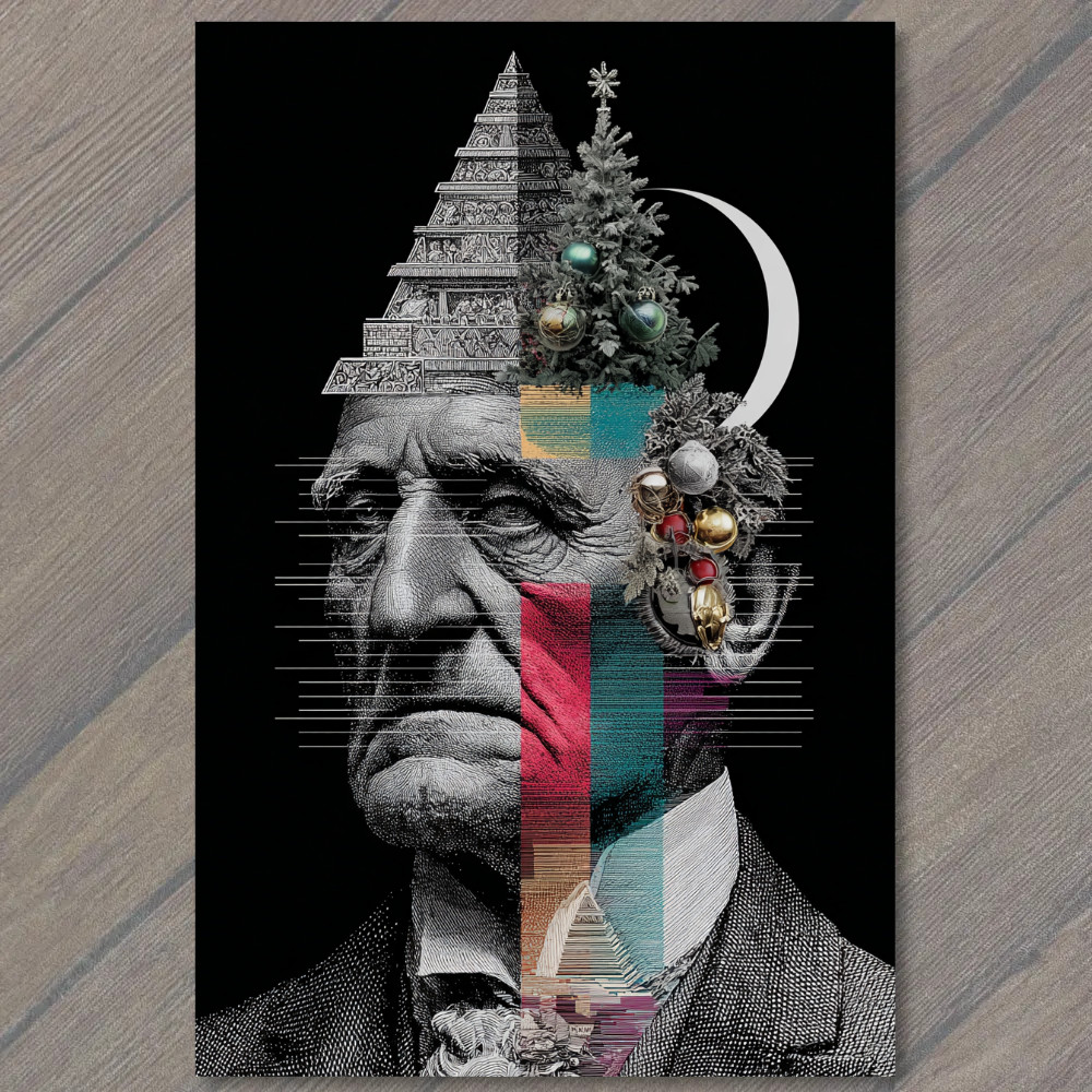 POSTCARD Surreal Gentleman Pyramid Tree Head Ornaments Moon Abstract Collage Vin POSTCARD Surreal Gentleman Pyramid Tree Head Ornaments Moon Abstract Collage Vin
