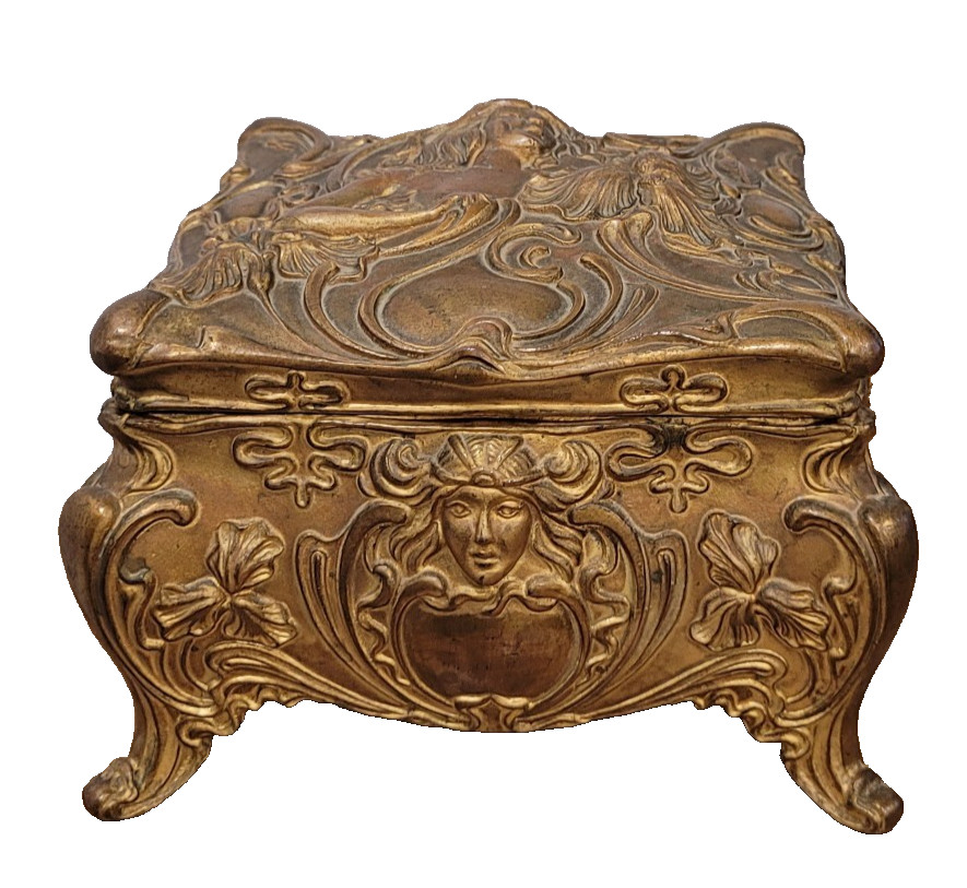 Antique Jennings Brothers JB Art Nouveau Vanity Lady Jewelry Casket Trinket Box