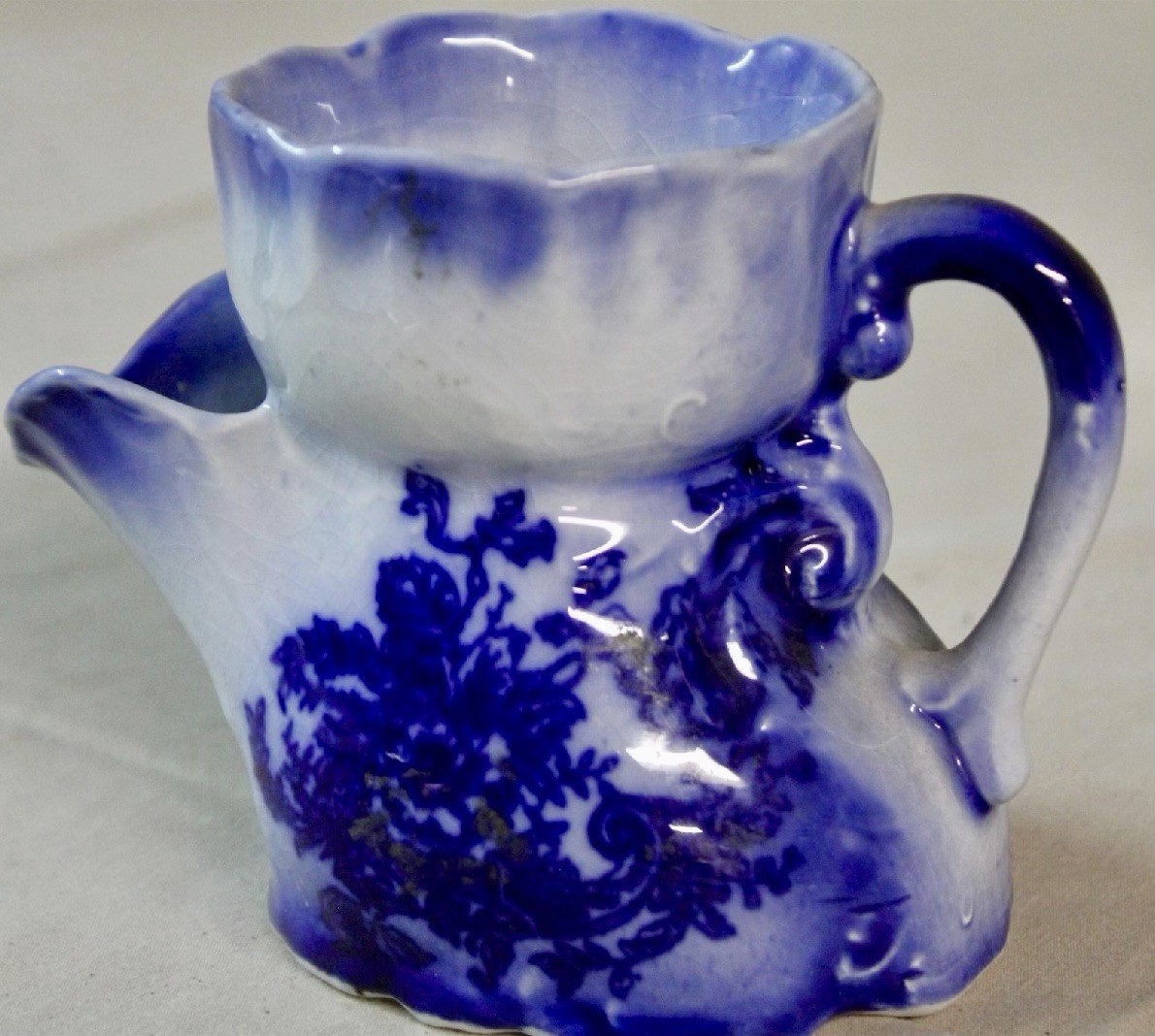 Vintage Trafalgarware Staffordshire England Flow Blue Shaving Scuttle Mug EUC
