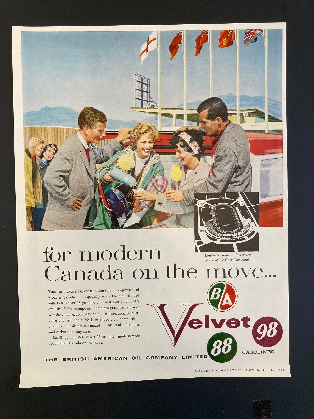 1958 CANADA AD BA BRITISH AMERICAN OIL GAS STATION GREY CUP FINAL CFL STADIUM