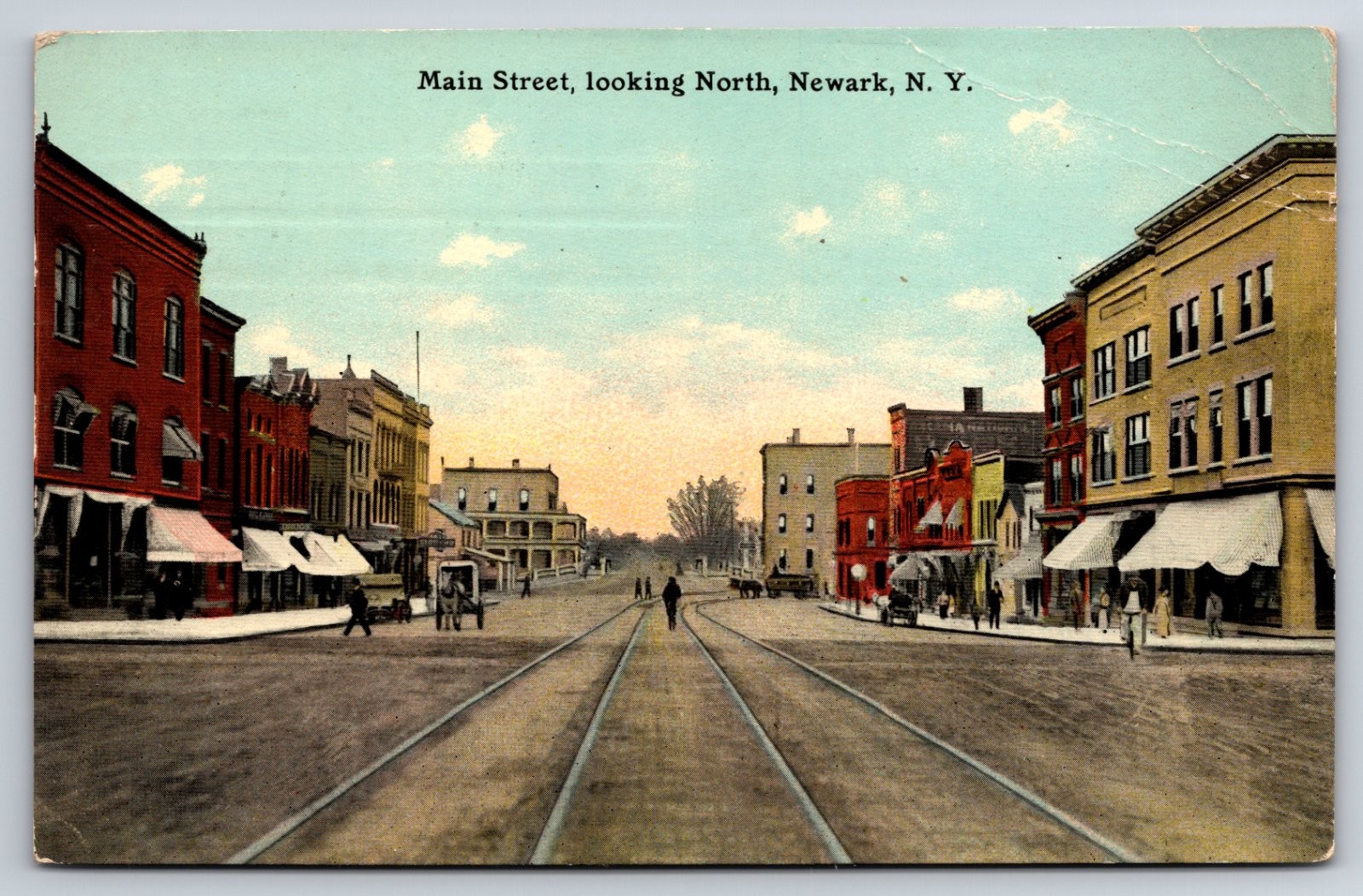 Newark New York Main Street Looking North Trolley Tracks Postcard