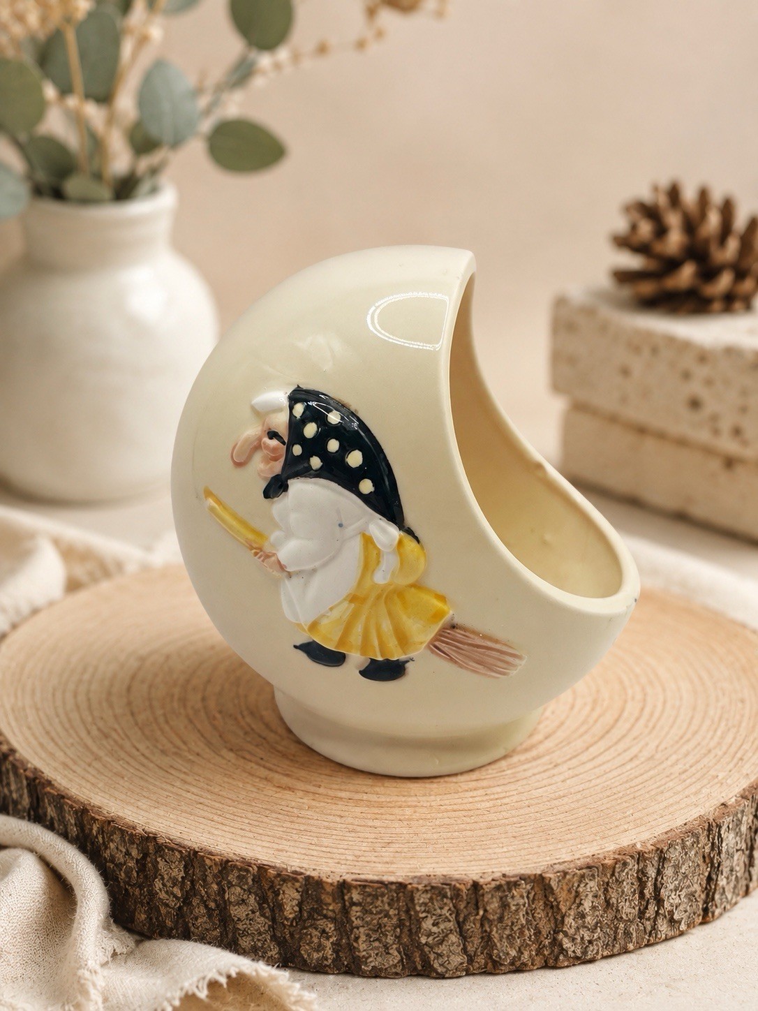 Vintage Kitchen Witch Sponge Holder Health And Happiness Japan Scandinavian 1950