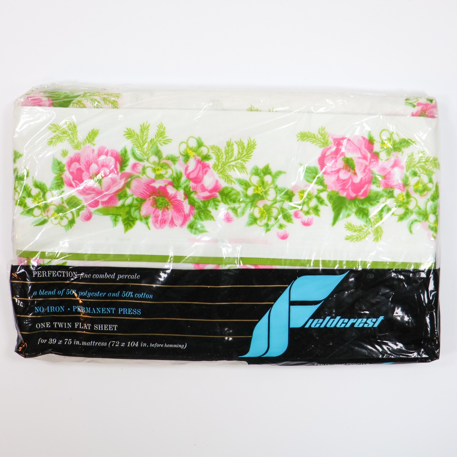 Vtg Bed Sheet Shabby Pink Roses Floral Flowers NOS New Twin Flat Tranquility