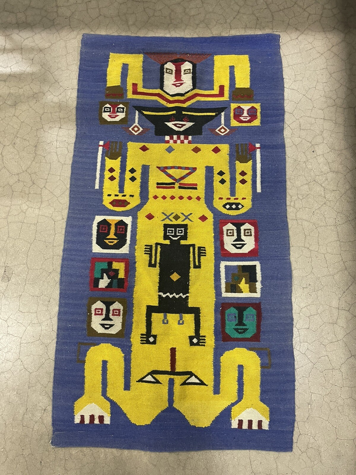 Vintage Woven Wall Hanging Rug Tapestry Ecuador Tribal aztec 2’’X4.5” Inches ￼