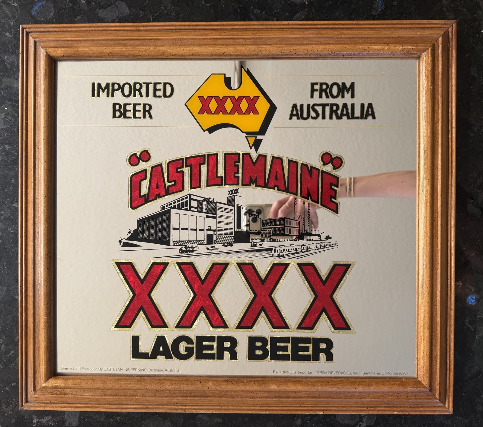Vintage Castlemaine XXXX Lager Beer Bar Mirror Wood Frame Australian Imported