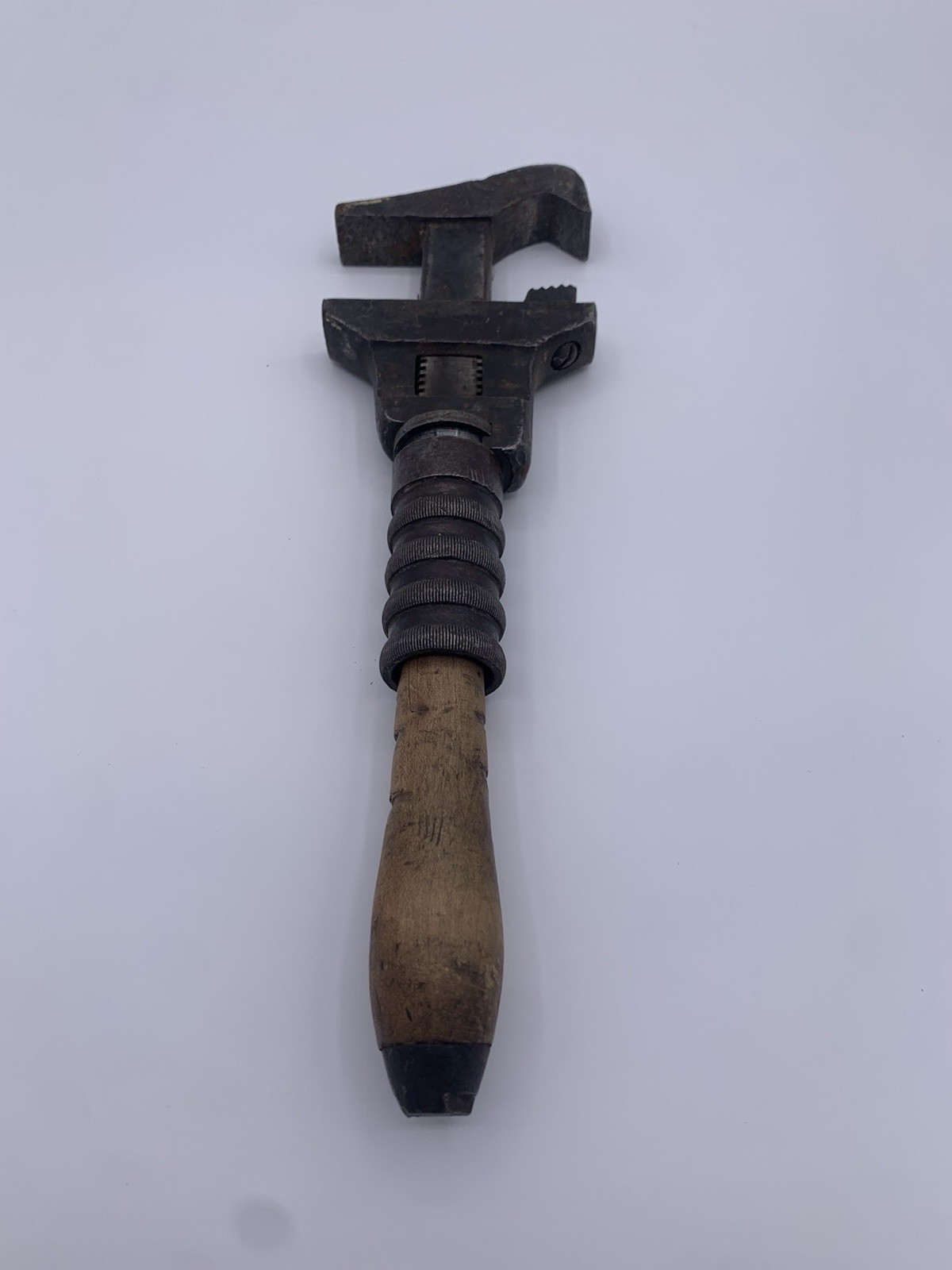 Antique Bemis & Call Adjustable Monkey Pipe Wrench w/ Wood Handle