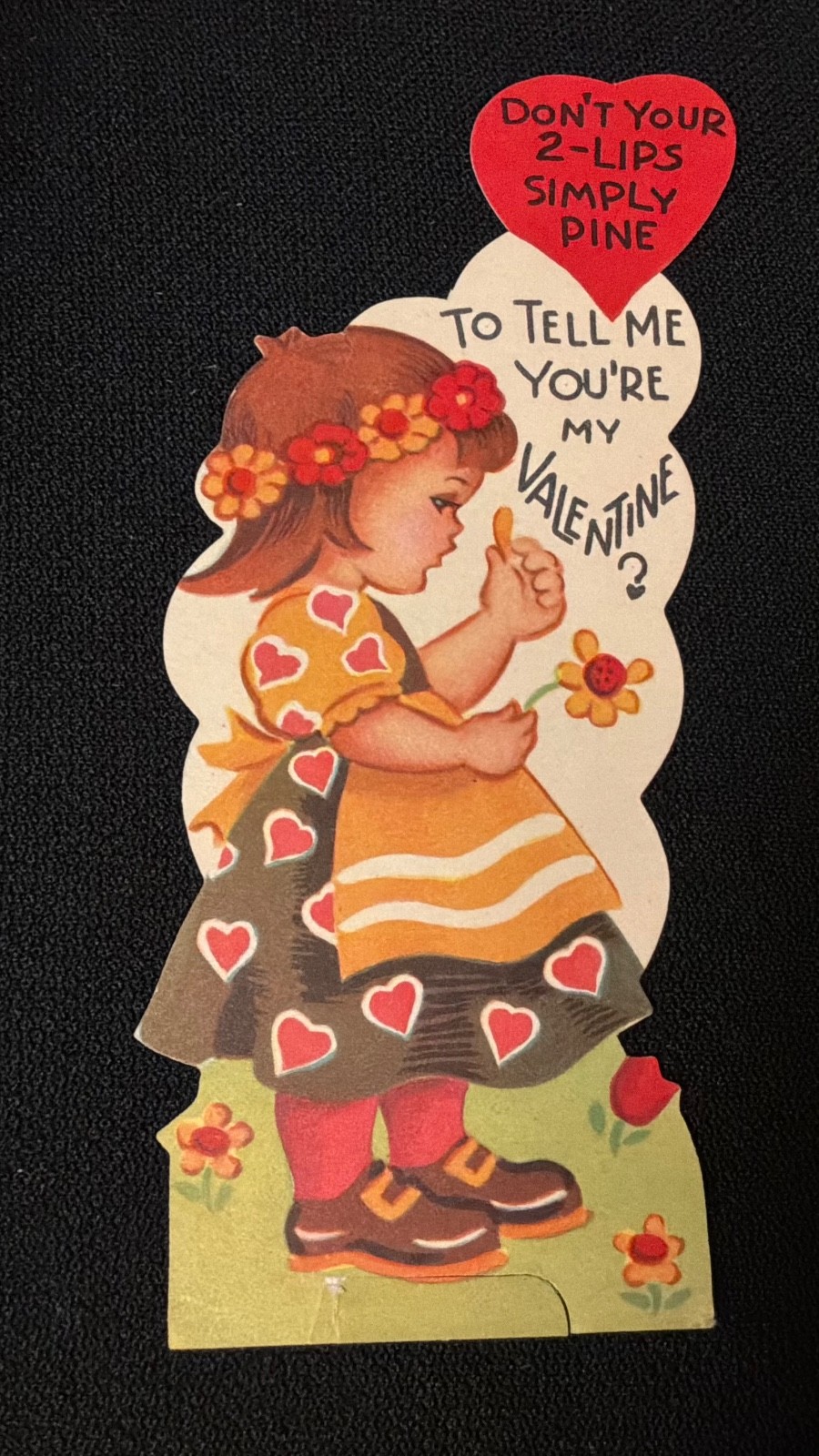 Vintage Darling Girl Holding Daisy Valentine Card c. 1940s Vintage Darling Girl Holding Daisy Valentine Card c. 1940s