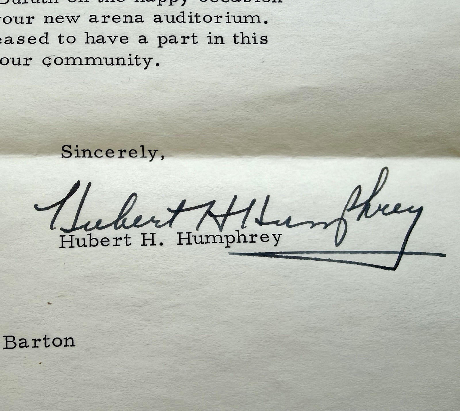 Vtg 1966 Hubert H Humphrey Signed Vice President Letter & Envelope Duluth MN *
