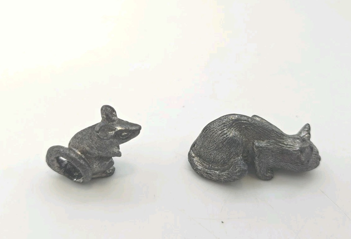 Vintage Metzke Pewter 1970 Cat and Mouse Miniature Figurines