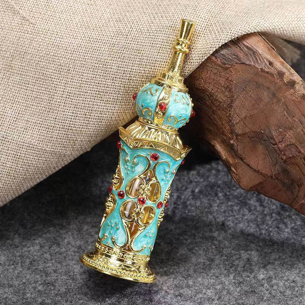 1Pc 12ml Reusable Enamel Peacock Blue Perfume Bottle Hollow Metal Sub-bottle USA