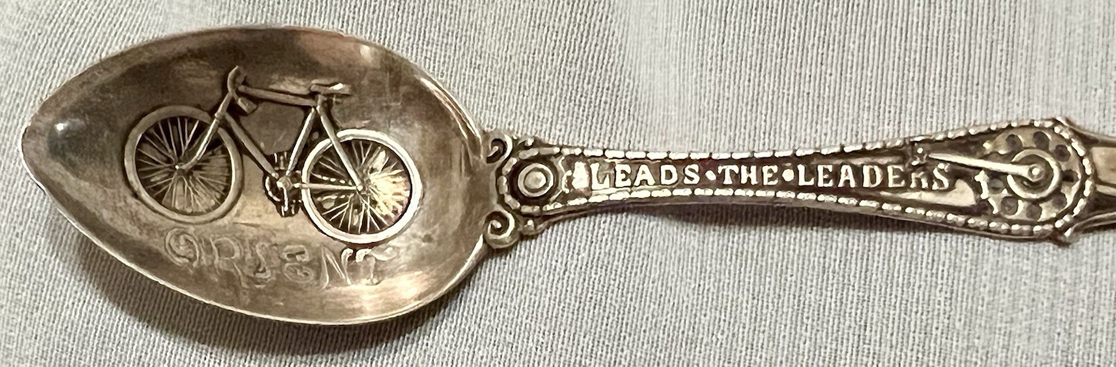 ORIENT BICYCLE Sterling Silver ADVERTISING SPOON Waltham NY Antique 1890s