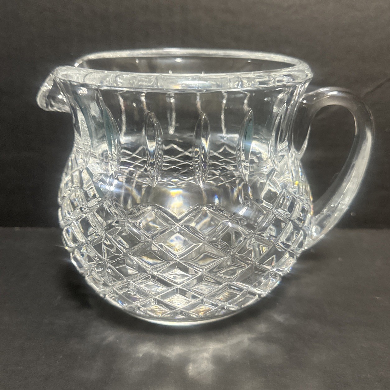 Vintage Crystal Pitcher Heavy Lead Clear 5 Inch Tall Diamond Print