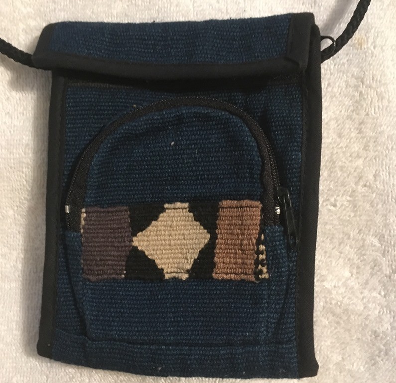 Panajachel Guatemala Small Purse Handmade Sewn Stitched Design Navy Long Strap
