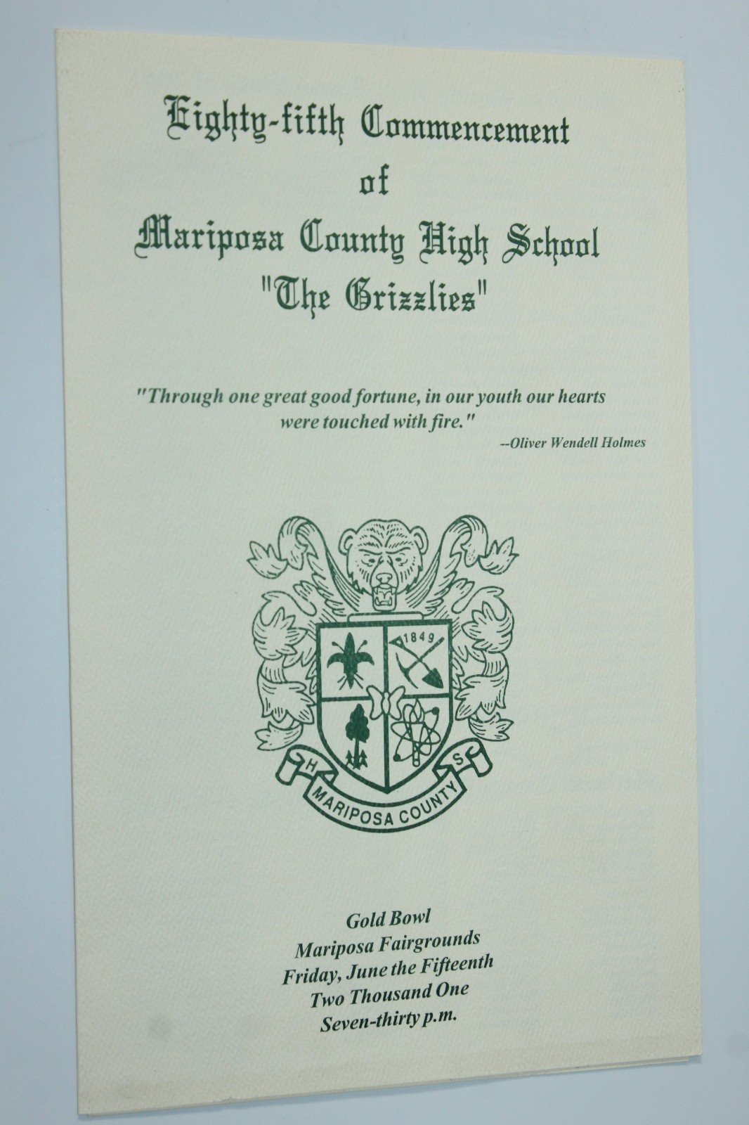 2001 Mariposa County High School Commencement Program Mariposa California CA