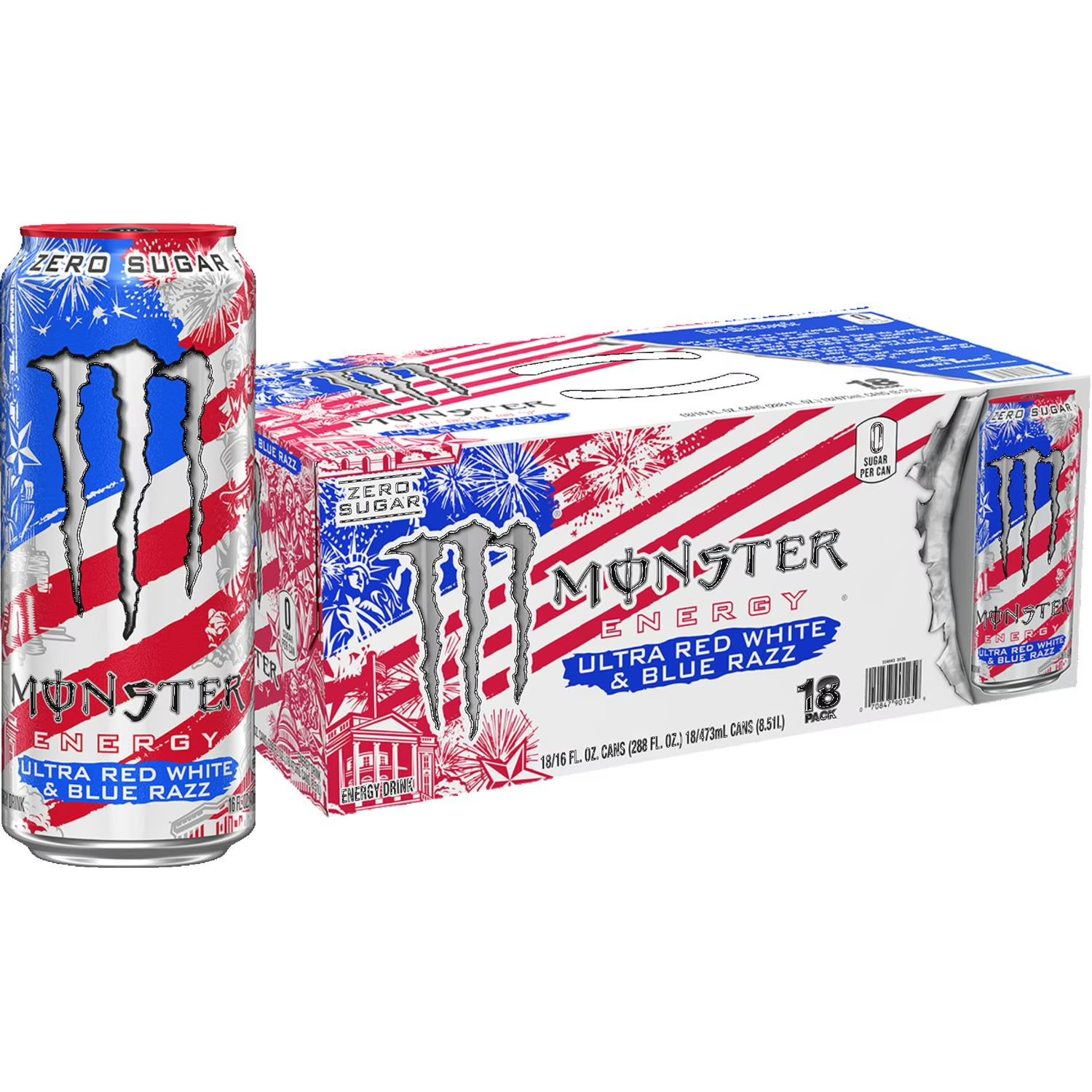 Monster Energy Ultra Zero Sugar Red White & Blue Razz, 16 fl. oz., 18 pk. Monster Energy Ultra Zero Sugar Red White & Blue Razz, 16 fl. oz., 18 pk.