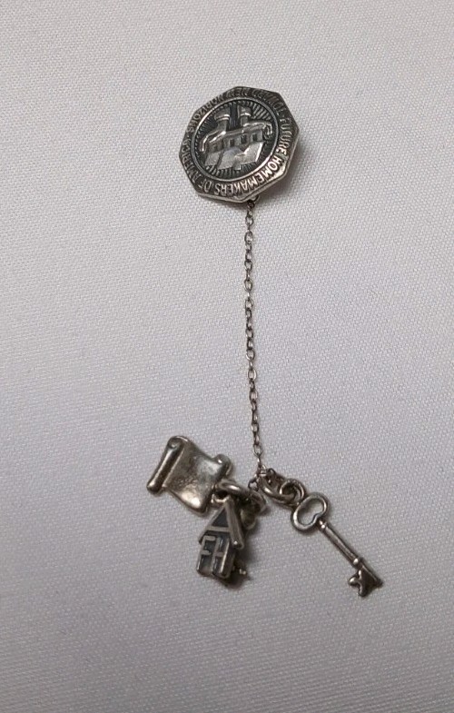 Future Homemakers of America Sterling Pin w/ Chain & Charms - Key charm unmarked