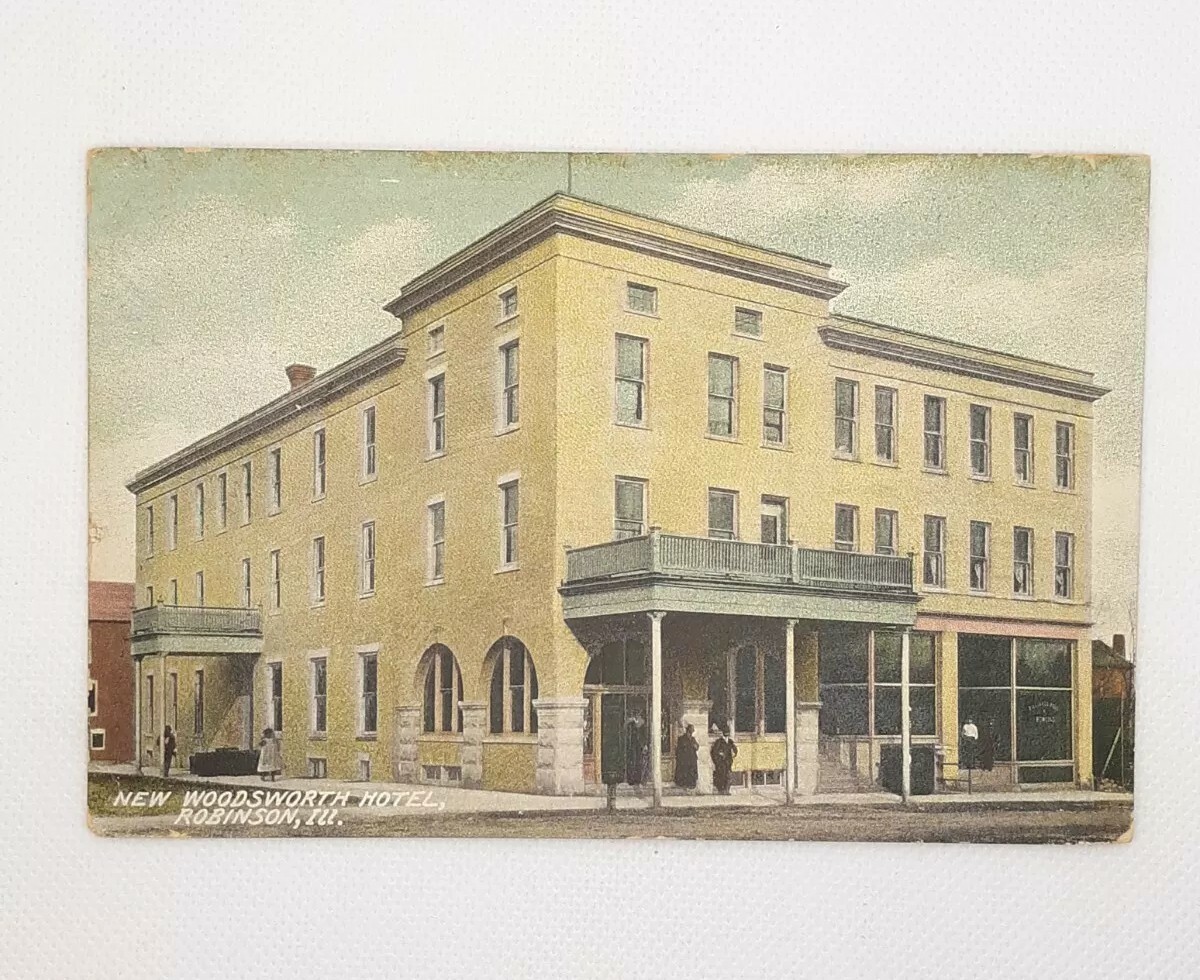 1908 Robinson IL Woodsworth Hotel Billiards Bowling Kominger Laundry Postcard 1908 Robinson IL Woodsworth Hotel Billiards Bowling Kominger Laundry Postcard