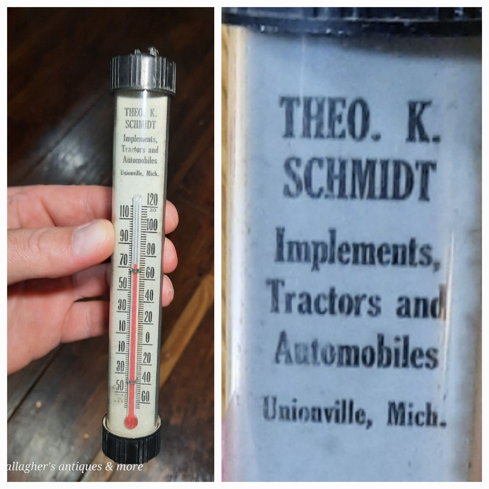 Vintage Theo K Schmidt Unionville Mi Tractors Farms Automobile Thermometer 