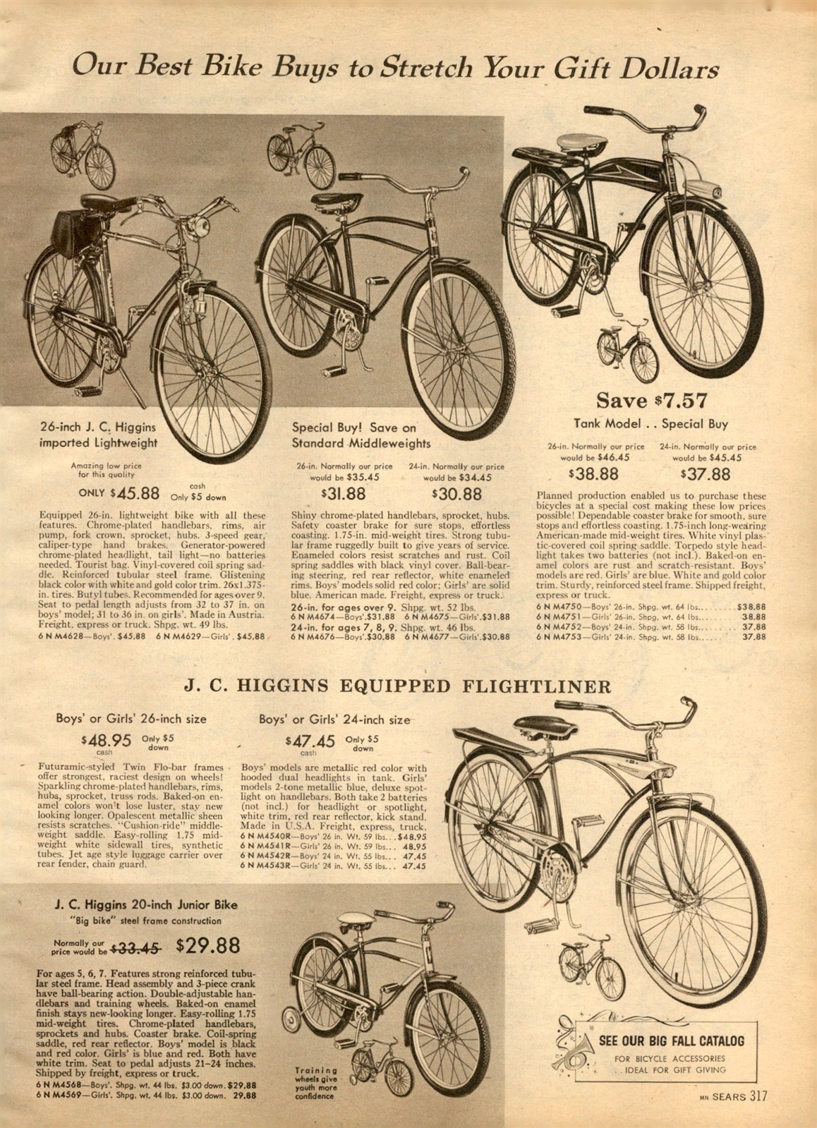 1958 PAPER AD J C Higgins 10 Speed Import Tank Model Bicycle Flightliner 
