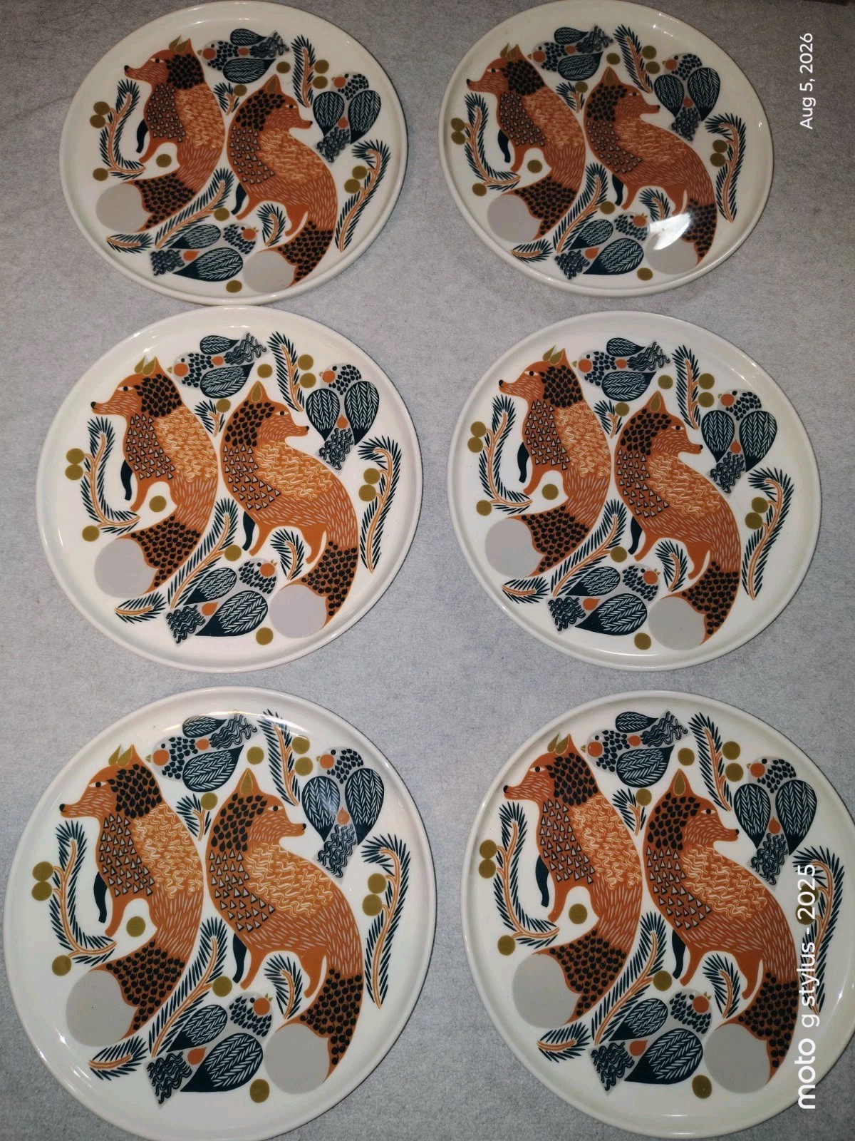 Marimekko Ketunmarja Fox Salad Dessert Plates Set of 6 Oiva Finland 8
