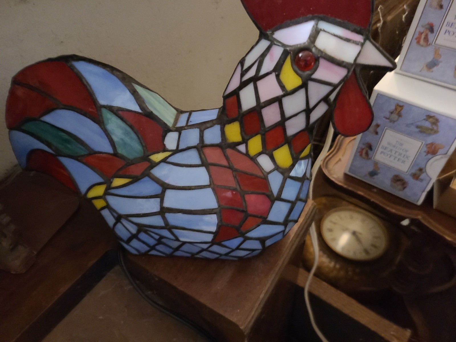 Tiffany Style Stained Glass Rooster Table Lamp