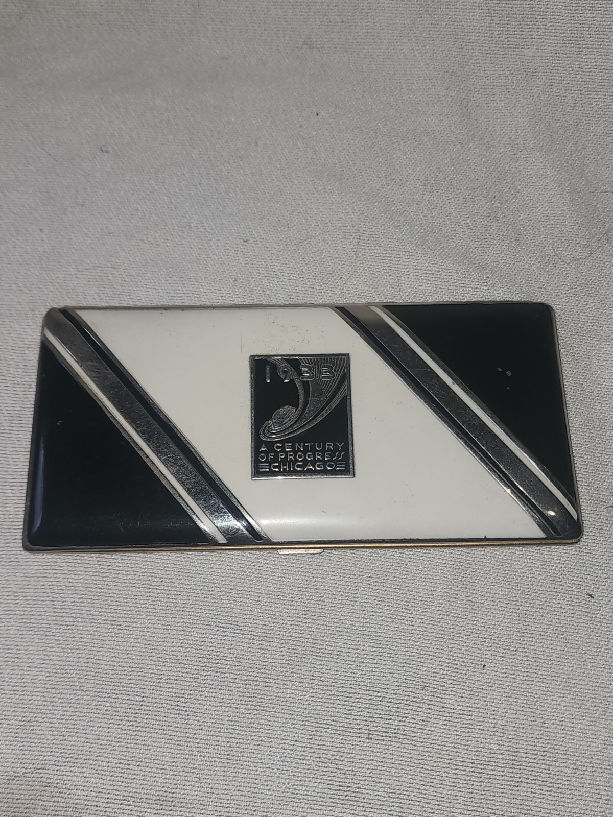 1933 CHICAGO WORLDS FAIR CIGARETTE CASE ART DECO MODERNE Large Long Holder